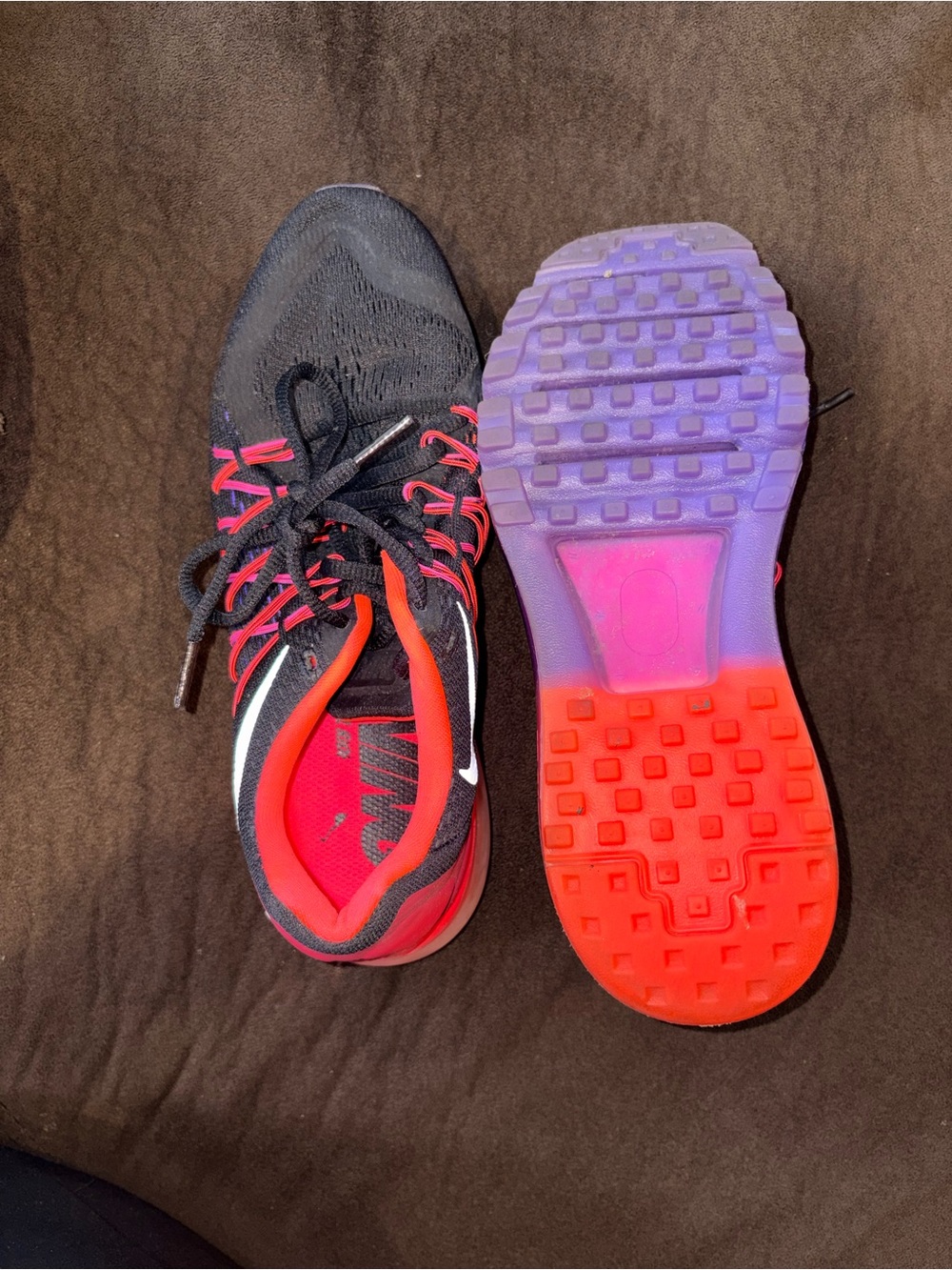 Nike Women's Black Running Shoes with Pink and Purple Outsole